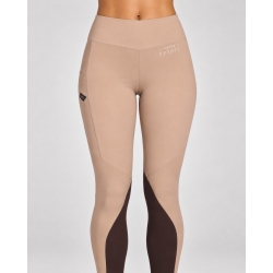 Ride leggings beige – front view, phone pocket and brown calf panels